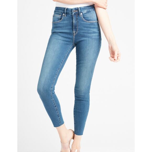 GOOD AMERICAN Size 25 0 Good Waist Ankle Crop Raw Edge Hem Skinny Jeans Blue - Picture 4 of 10